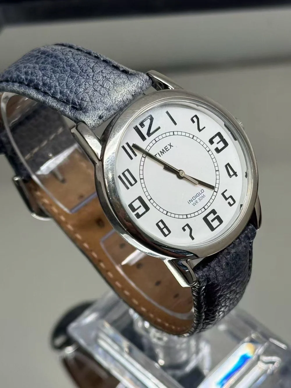 Timex Indiglo WR30M Quartz 35mm White Dial Leather Men Watch New Battery Runs